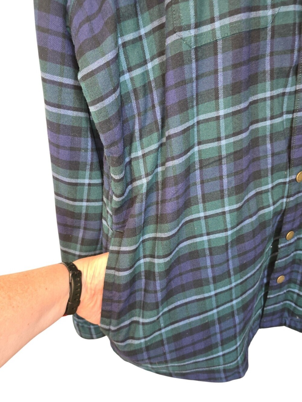 L.L.Bean Plaid Shacket Shirt Jacket Blackwatch Plaid Snap Front Pockets XXL Tall - Picture 6 of 10